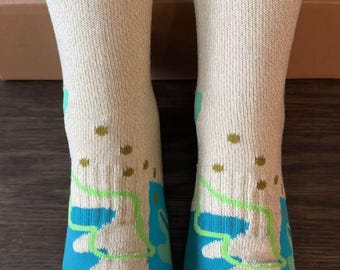 Mid-Calf Hiking Socks, Abstract Landscape Design, Nylon Lycra Acrylic Blend, Unisex Outdoor Footwear