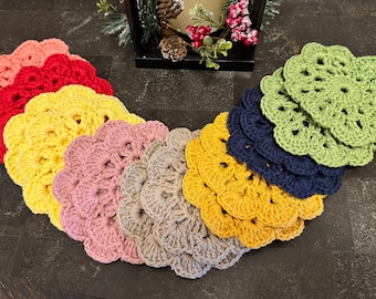 Boho Flower Crochet Coasters, 100% Cotton Drink Coasters, Set of 2