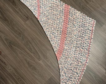 Hand Crocheted Asymmetrical Shawl, Dusty Rose Speckle, Acrylic Cotton Blend, Lightweight Wrap