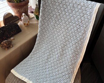 Handmade C2C Crochet Baby Blanket, Soft Scalloped Edge Nursery Throw, Serene Blue Stroller Blanket, Gender Neutral Baby Gift, 32”x40”