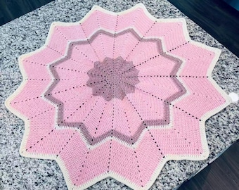 Handmade 12-Point Star Crochet Baby Blanket - 39" Periwinkle & Cream Modern Nursery Throw