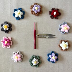 3D Crochet Flower Appliques, Set of 5 Puffed Floral Embellishments, Craft Supply
