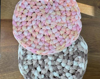 Handmade Crochet Coasters, Chunky T-Shirt Yarn, Boho Drink Mats (Set of 2pcs)