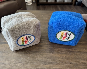 Sherpa Fleece Travel Sock Pouch - Embroidered Fuzzy Makeup Bag - 7x6x4.5 Organizer