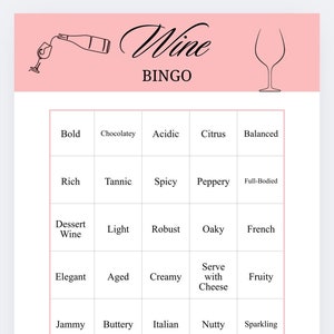 Wine Bingo Printable Game | Fun Wine Tasting Party Game | Instant Download PDF