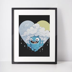 Rainy Monster in the Heart of the Clouds: Digital Art Created by a Child and Enhanced by AI