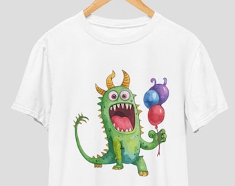 Kids Monster Birthday T-Shirt: Funny Green Cartoon Graphic Tee