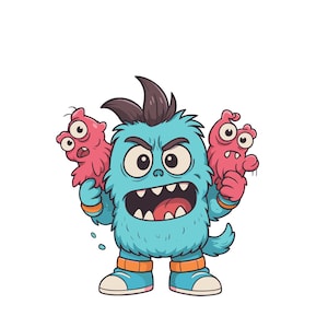 Whimsical Blue Monster and Puppet Toys | Instant Download PNG