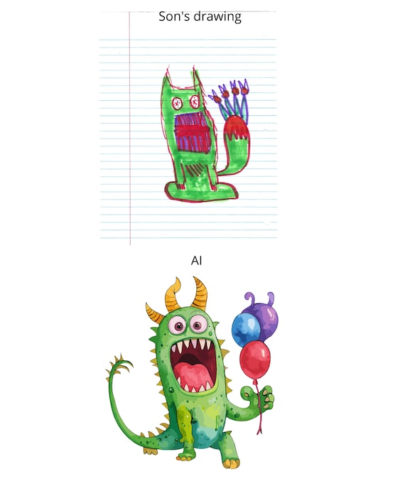 Funny Green Monster Cartoon Clipart - Kids Birthday Illustration