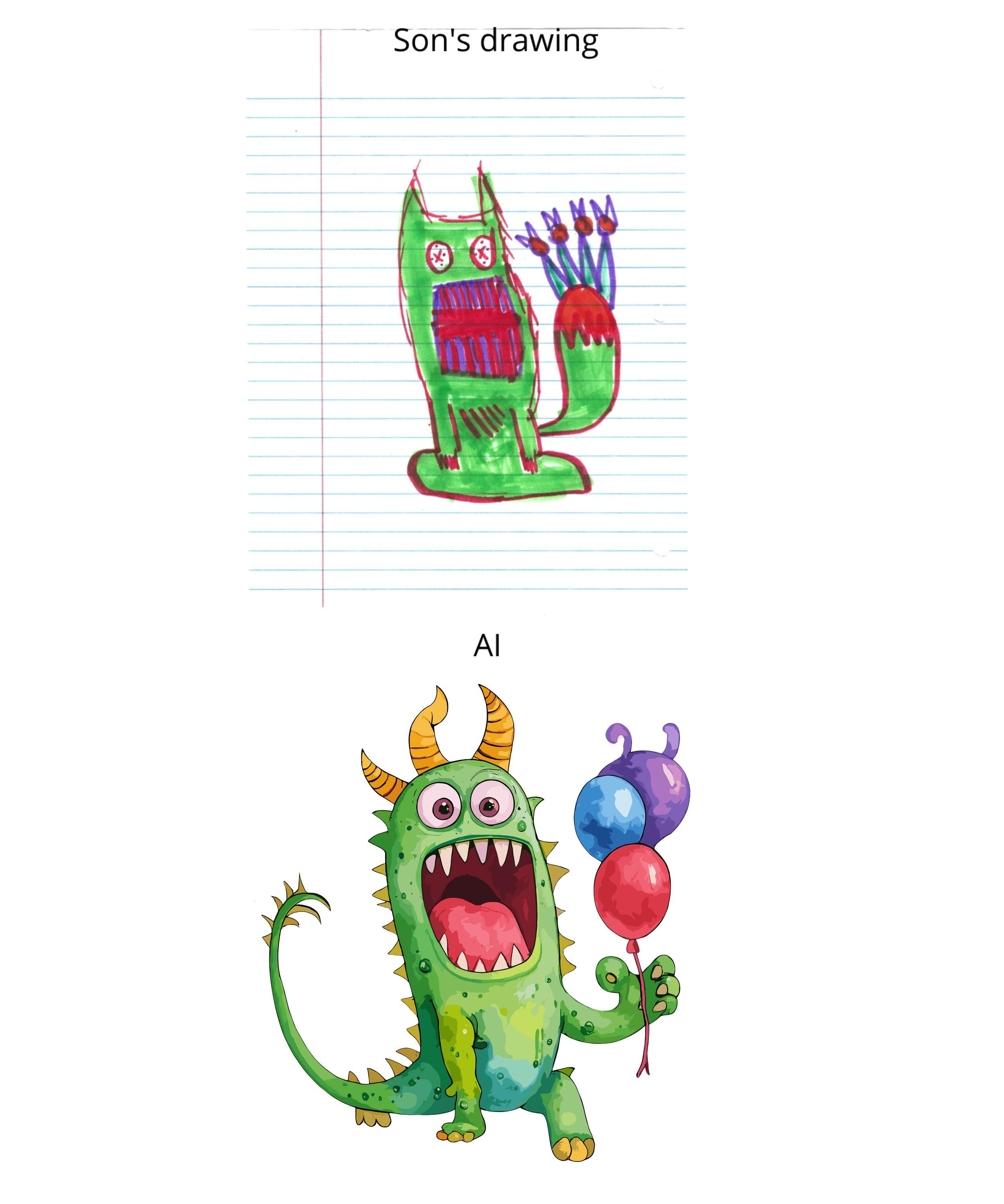 Funny Green Monster Cartoon Clipart - Kids Birthday Illustration