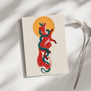 Impression d'art Viper & Vixen | Illustration animale | Impression d'art de taille moyenne | de voeux | Carte postale| Renard et serpent, impression d'art | Format A5 | 5,83 x 8,27
