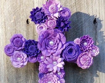 Paper Flower Wall Art Wooden Cross Colors of Your Choice