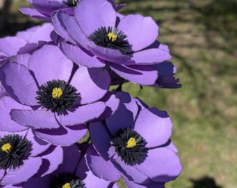 One Dozen Handcrafted Purple Paper Poppies on Stems