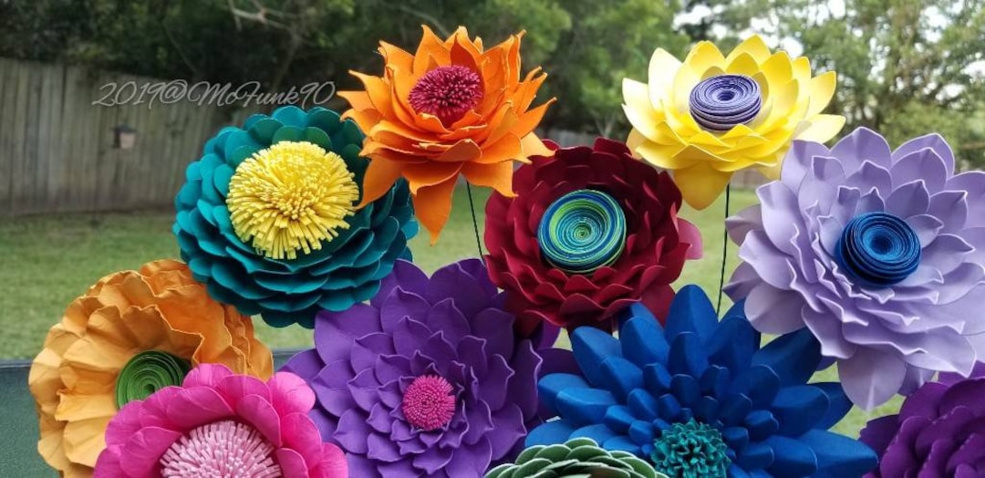Whimsical Paper Flowers on Stems One Dozen Colors of Choices Bridal