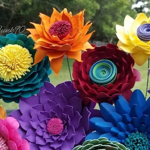 Paper Flowers on Stems: Colorful Bespoke Bouquet, Party Decor (One Dozen)