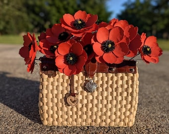 Handcrafted Tomato Red Paper Poppies on Stems One Dozen