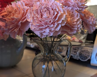 One Dozen Handcrafted Paper Carnations on Stems in the Color of Your Choice