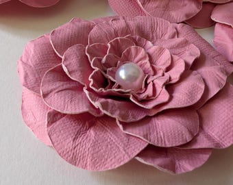 Medium Pink Paper Flowers with Faux Pearl Centers – Handcrafted Floral Accents
