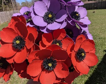 One Dozen Paper Poppies on Stems Color of Your Choice Eco Friendly