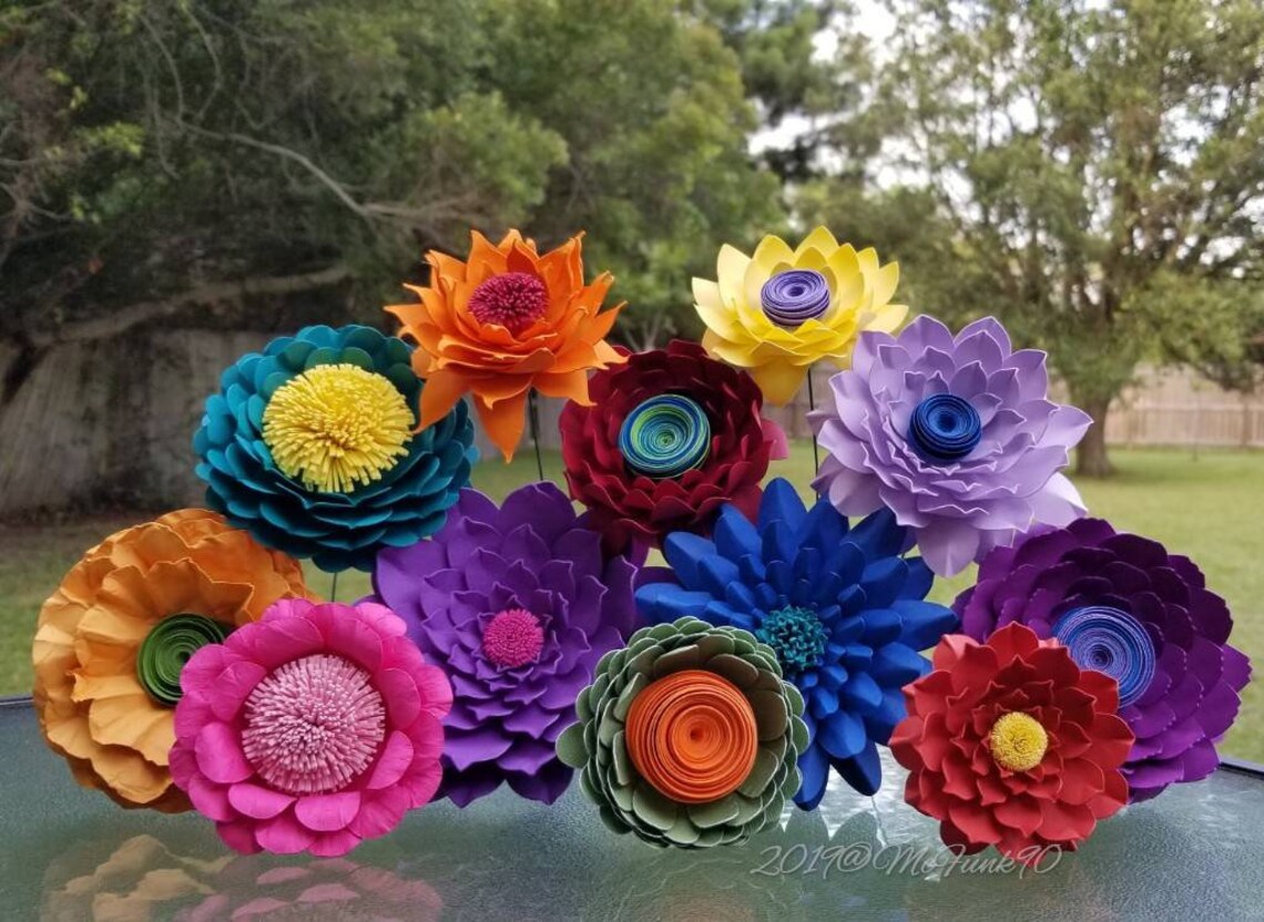 Whimsical Paper Flowers on Stems One Dozen Colors of Choices Etsy