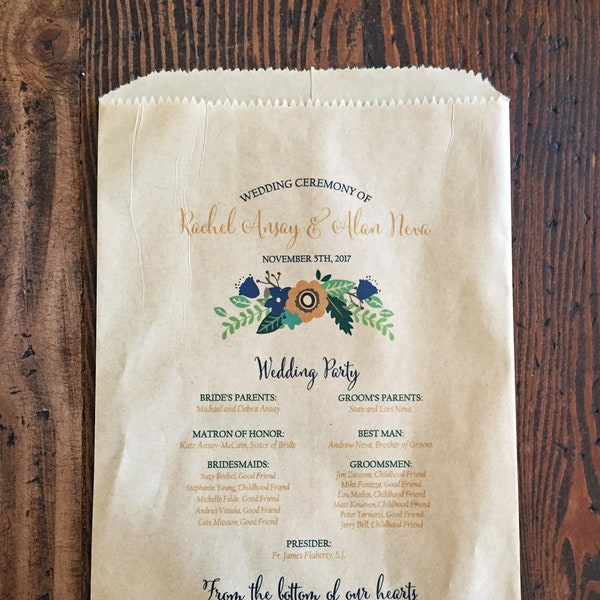 Wedding Program Favor Bag - Custom Popcorn Bag - Rustic Popcorn Bag, Personalized Bag - Popcorn Favor - Confetti Toss -Petal Toss-Kraft Bag