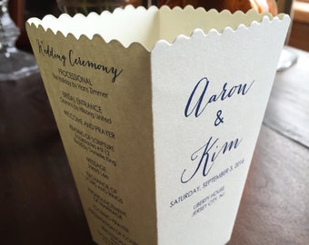 Popcorn Box Wedding Program Favor -  Custom Bridal Ceremony Program - Wedding Program -Mini Popcorn Box- 4 Sides Printed