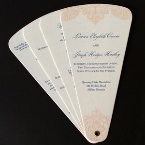 Wedding Program Fans, Petal Fan Programs, Fan Programs, 4 Panel/Petal Fan - Peach and Cream/Ivory - Paisley Wedding Design - Grommet