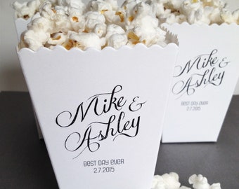 Mini Popcorn Box - Popcorn Wedding Personalized Favor Gift Box- Custom Printed White Mini Popcorn Box- Popcorn Favor Bar-Bar Mitzvah Favors