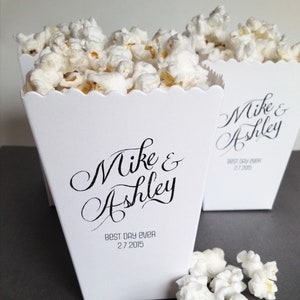 Mini Popcorn Box Popcorn Wedding Personalized Favor Gift Box Custom Printed White Mini Popcorn Box Popcorn Favor Bar-Bar Mitzvah Favors image 1