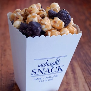 Midnight Snack Wedding Mini Favor Box - Wedding Popcorn Favor Bar - Personalized Popcorn Box - Printed Popcorn Box - Bulk Wedding Favors