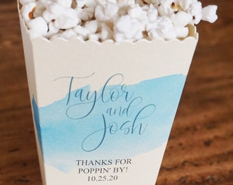 Popcorn Wedding Favor Box - Watercolor Design- Custom Printed Cream Mini Popcorn Box-Wedding Popcorn Bar-Small Favor Bar-Bridal Dessert Bar