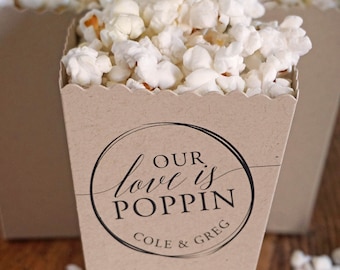 Rustic Wedding Favor Popcorn Box- Kraft Party Favor Bag -Personalized Mini Box-Custom Printed Eco-Friendly Recycled Box- Handmade Favor