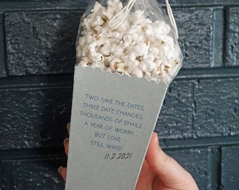 Custom Printed Silver Metallic Mini Popcorn Favor Box - Wedding