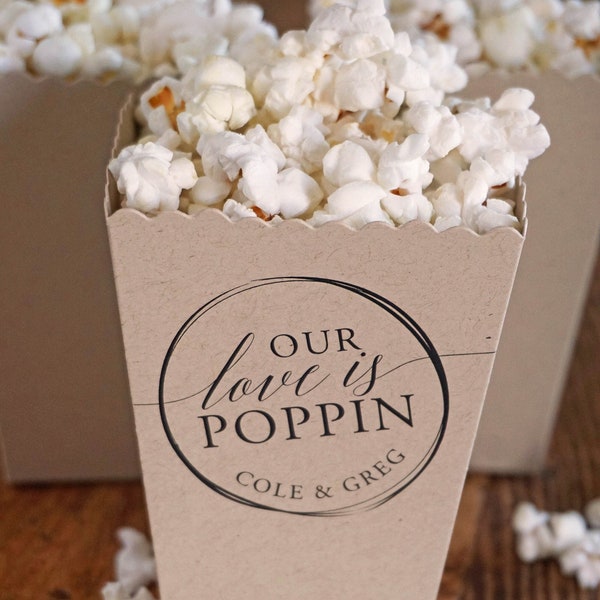 Rustic Wedding Favor Popcorn Box- Kraft Party Favor Bag -Personalized Mini Box-Custom Printed Eco-Friendly Recycled Box- Handmade Favor