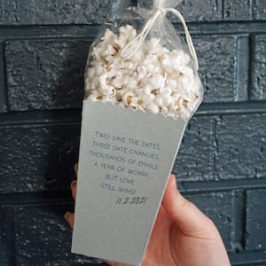 Silver Mini Popcorn Box - Wedding Favor Box - Popcorn Holder - Custom Printed Metallic Paper Box - Popcorn Bar - Micro