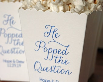 He Popped the Question Wedding Favor-Mini Popcorn Box Shower Favor-Wedding Popcorn Bar-Personalized Popcorn Box-2 3/4"w x 2 3/4"l x 4 1/4"h