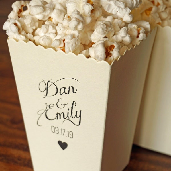 Wedding Favor Popcorn Box - Wedding Popcorn  Box - Personalized Wedding Favor Heart Design- Custom Printed Mini Popcorn Box- Bridal Bar