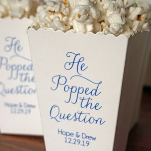 He Popped the Question Wedding Favor -Mini Popcorn Box Shower Favor - Wedding Popcorn Bar-Personalized White Popcorn Box-Printed Popcorn Box