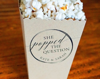 Mini Popcorn Favor Box - She Popped the Question Wedding Favor- Bridal Shower Favor- Wedding Popcorn Bar-Personalized Popcorn Gift Box-