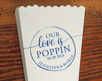 Popcorn Box Wedding Favor-Our Love is Poppin' - Custom Printed Mini Popcorn Box-Favor Bar-Micro Wedding Popcorn Favor - Our Love is Popping!