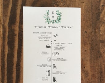 Wedding Weekend Schedule, Wedding Itinerary, Wedding Day Timeline, Destination Wedding Itinerary, Wedding Welcome Bags, Printed Personalized