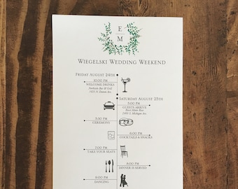 Wedding Weekend Schedule, Wedding Itinerary, Wedding Day Timeline, Destination Wedding Itinerary, Wedding Welcome Bags, Printed Personalized