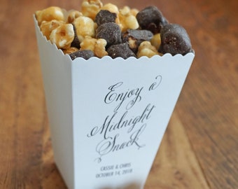 Midnight Snack Wedding Favor Box - Popcorn Bar - Mini Popcorn Box - Popcorn Wedding Favor - Personalized Popcorn Box - Printed Popcorn Box