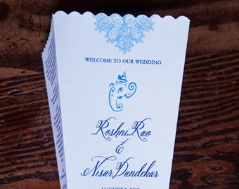Indian Wedding Program Popcorn Box - Hindu Wedding Paisley Petal Toss Box - India Wedding Popcorn Box - Favor Box - Indian Rose Petal Box