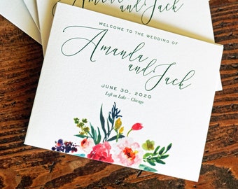 Wedding Program-Micro Ceremony Program-Mini Flora- Folded Wedding Program-Order of Service Program-4 Page Booklet-Pink Greenery Flowers