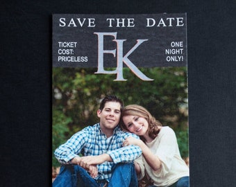 Photo Wedding Save the Date - Photo Sports Ticket Stub - Monogram - Slate Gray and Coral Invitation