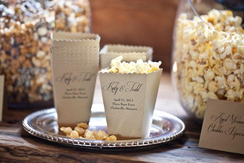 Mini Popcorn Box Wedding Favor Box Popcorn Holder Custom Printed Metallic Paper Box Dessert Bar Popcorn Bar image 5