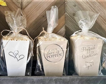 Personalized Popcorn Bucket - Small Popcorn Box Party Favor - Wedding Popcorn Favor - Popcorn Box Holder - Our Love is Poppin' -