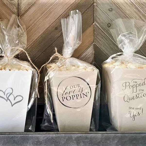 Personalized Popcorn Bucket - Small Popcorn Box Party Favor - Wedding Popcorn Favor - Popcorn Box Holder - Our Love is Poppin' -