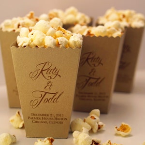 Mini Popcorn Box - Wedding Favor Box - Popcorn Holder - Custom Printed Metallic Paper Box -Dessert Bar - Popcorn Bar